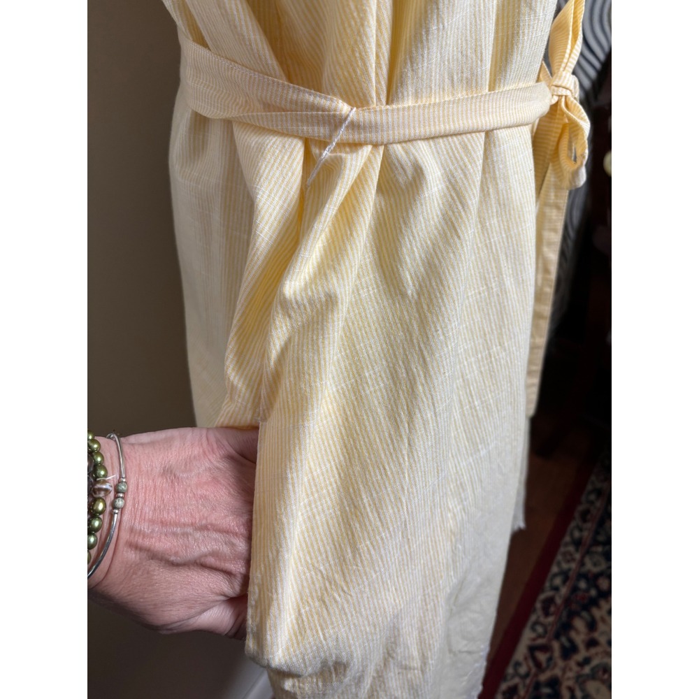 Womens Cotton Shift Dress XL Butter Yellow Stripe Eyelet Summer Coastal Cottage - Picture 3 of 9